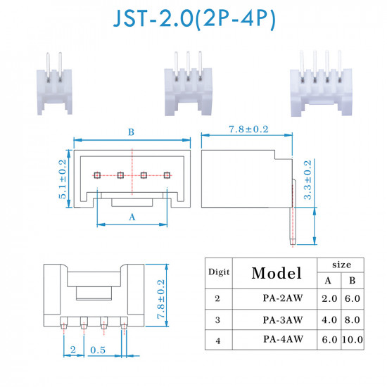 JST PA SMT - 2 / 3 / 4 Pin Connector Kit