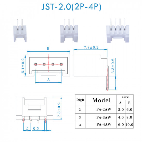 JST PA SMT - 2 / 3 / 4 Pin Connector Kit JST PA SMT - 2 / 3 / 4 Pin Connector Kit