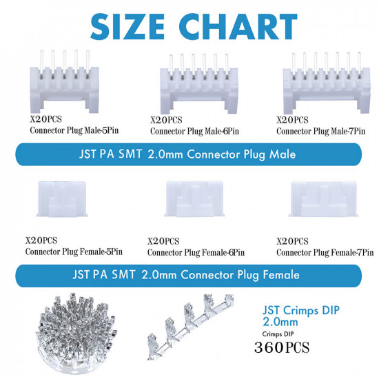 JST PA SMT - 5 / 6 / 7 Pin Connector Kit JST PA SMT - 5 / 6 / 7 Pin Connector Kit