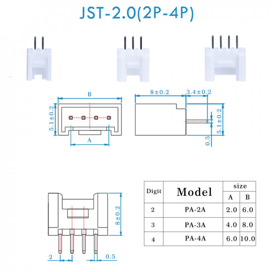 JST PA - 2 / 3 / 4 Pin Connector Kit