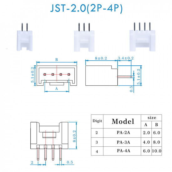 JST PA - 2 / 3 / 4 Pin Connector Kit JST PA - 2 / 3 / 4 Pin Connector Kit
