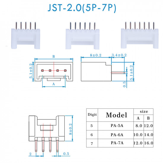 JST PA - 5 / 6 / 7 Pin Connector Kit