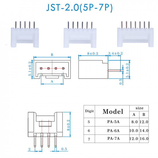 JST PA - 5 / 6 / 7 Pin Connector Kit JST PA - 5 / 6 / 7 Pin Connector Kit