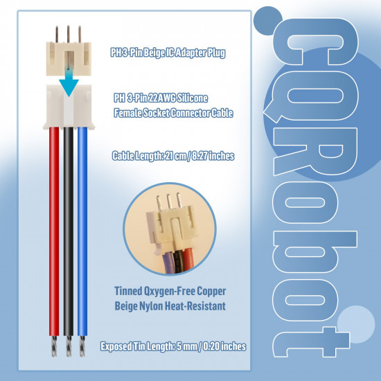 JST 2.0 mm PH 3-Pin Connector Cable (20 Sets/60 Pieces)