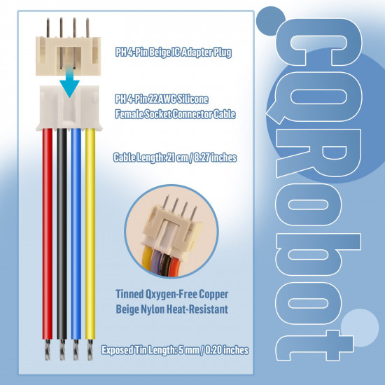 JST 2.0 mm PH 4-Pin Connector Cable (15 Sets/45 Pieces)