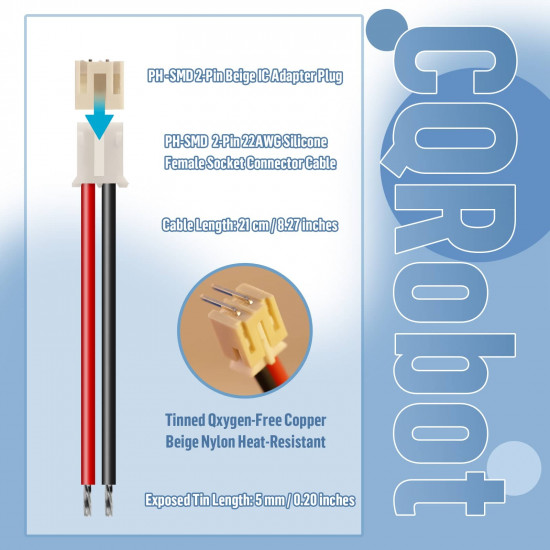 JST 2.0 mm PH SMD 2-Pin Connector Cable (25 Sets/75 Pieces)