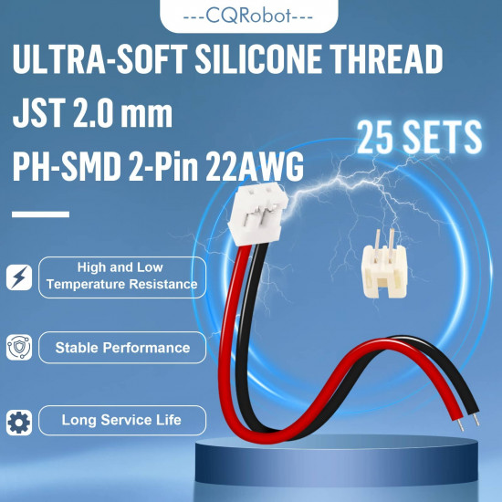 JST 2.0 mm PH SMD 2-Pin Connector Cable (25 Sets/75 Pieces)