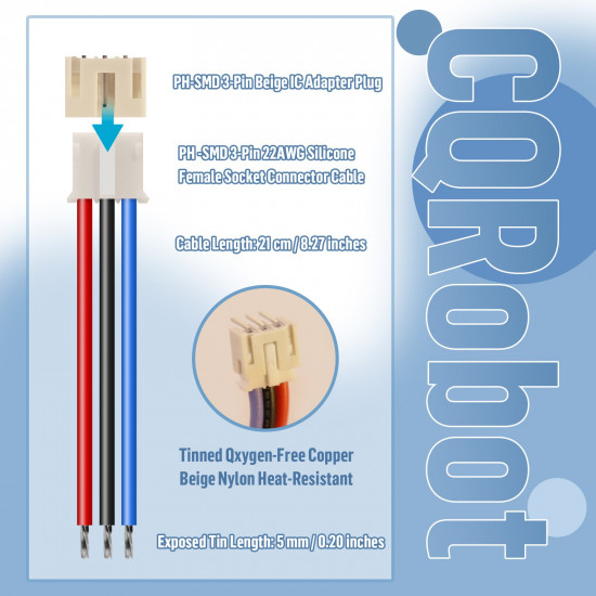 JST 2.0 mm PH SMD 3-Pin Connector Cable (20 Sets/60 Pieces)