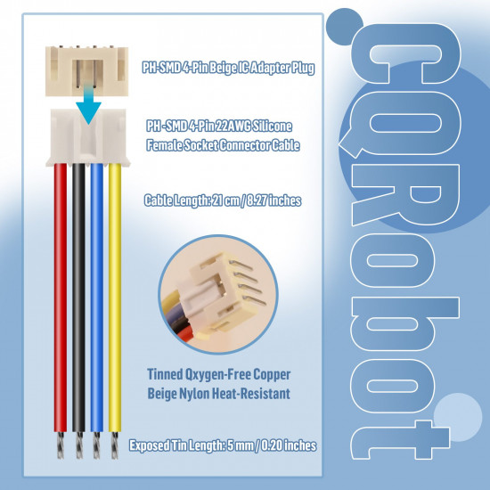 JST 2.0 mm PH SMD 4-Pin Connector Cable (15 Sets/45 Pieces)
