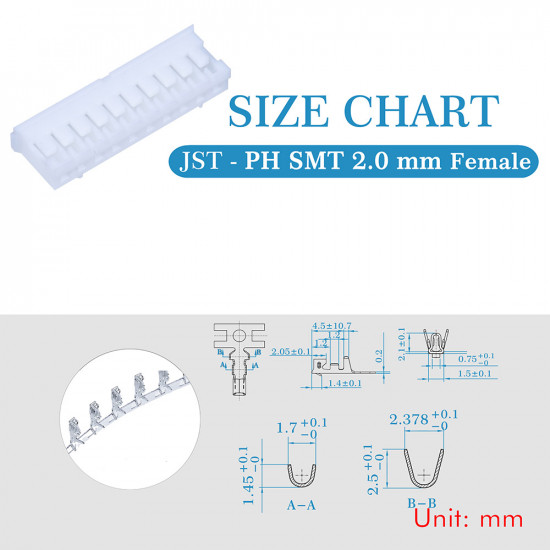 JST PH SMT 2.0 mm 10-Pin Connector Kit JST PH SMT 2.0 mm 10-Pin Connector Kit