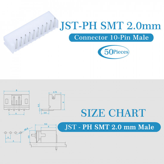 JST PH SMT 2.0 mm 10-Pin Connector Kit JST PH SMT 2.0 mm 10-Pin Connector Kit
