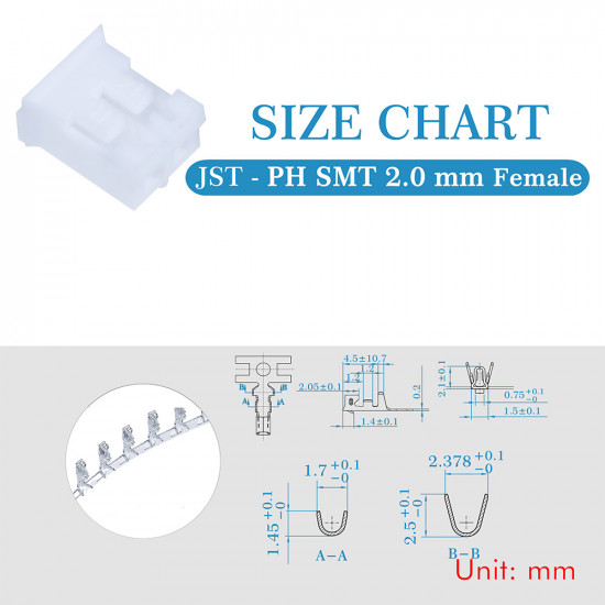 JST PH SMT 2.0 mm 2-Pin Connector Kit JST PH SMT 2.0 mm 2-Pin Connector Kit