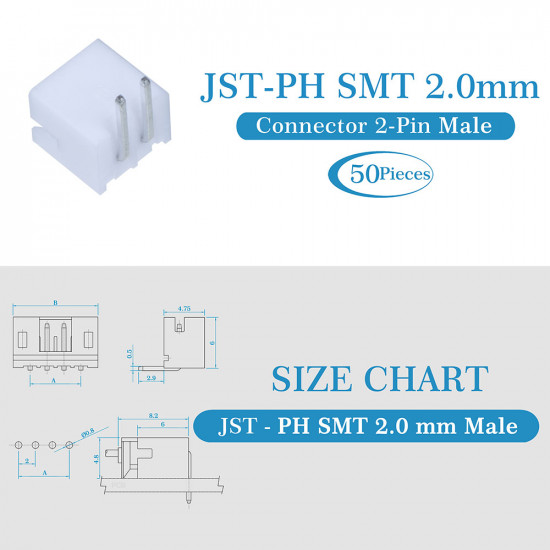 JST PH SMT 2.0 mm 2-Pin Connector Kit JST PH SMT 2.0 mm 2-Pin Connector Kit