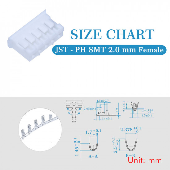 JST PH SMT 2.0 mm 5-Pin Connector Kit JST PH SMT 2.0 mm 5-Pin Connector Kit