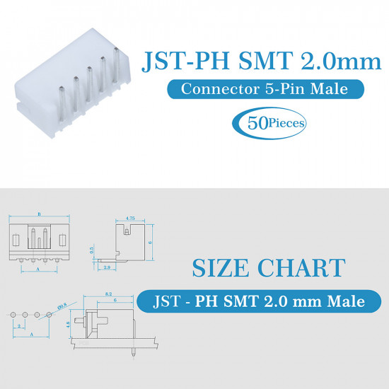 JST PH SMT 2.0 mm 5-Pin Connector Kit JST PH SMT 2.0 mm 5-Pin Connector Kit