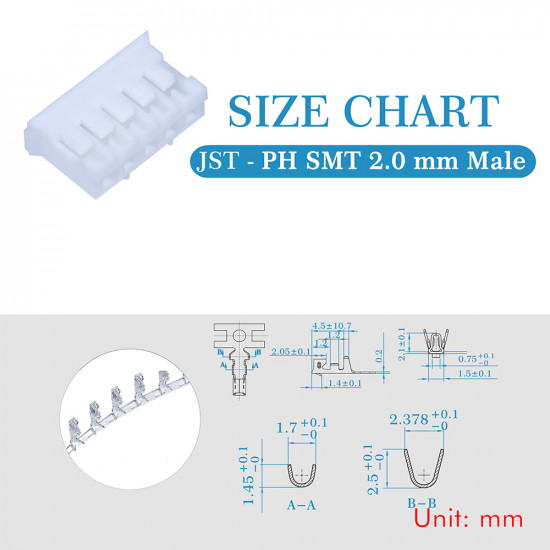 JST PH SMT 2.0 mm 5-Pin Connector Kit JST PH SMT 2.0 mm 5-Pin Connector Kit