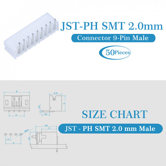 JST PH SMT 2.0 mm 9-Pin Connector Kit