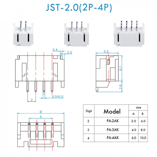 JST PH SMT - 2 / 3 / 4 Pin Connector Kit