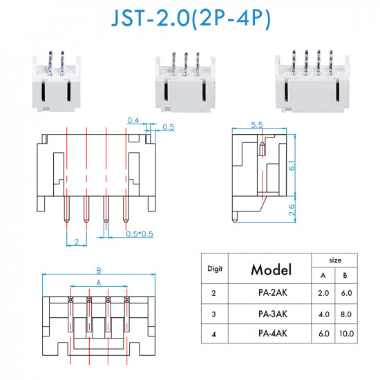 JST PH SMT - 2 / 3 / 4 Pin Connector Kit JST PH SMT - 2 / 3 / 4 Pin Connector Kit