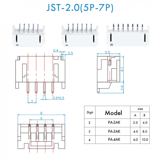 JST PH SMT - 5 / 6 / 7 Pin Connector Kit JST PH SMT - 5 / 6 / 7 Pin Connector Kit