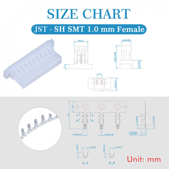 JST SH SMT 1.0mm Pitch 10 Pin JST Connector Kit