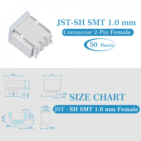 JST SH SMT 1.0mm Pitch 2 Pin JST Connector Kit JST SH SMT 1.0mm Pitch 2 Pin JST Connector Kit