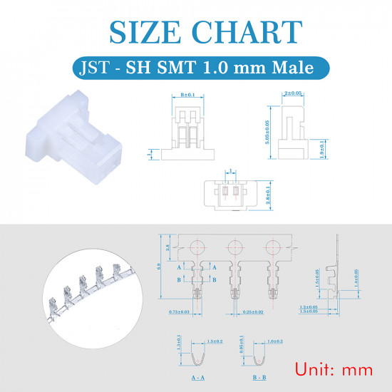 JST SH SMT 1.0mm Pitch 2 Pin JST Connector Kit JST SH SMT 1.0mm Pitch 2 Pin JST Connector Kit
