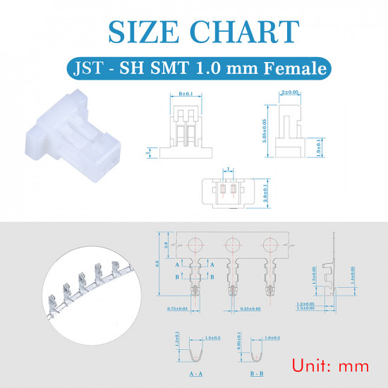 JST SH SMT 1.0mm Pitch 2 Pin JST Connector Kit JST SH SMT 1.0mm Pitch 2 Pin JST Connector Kit