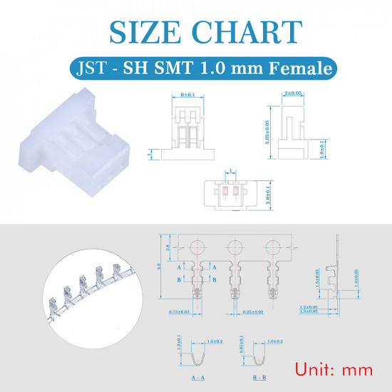 JST SH SMT 1.0mm Pitch 3 Pin JST Connector Kit JST SH SMT 1.0mm Pitch 3 Pin JST Connector Kit