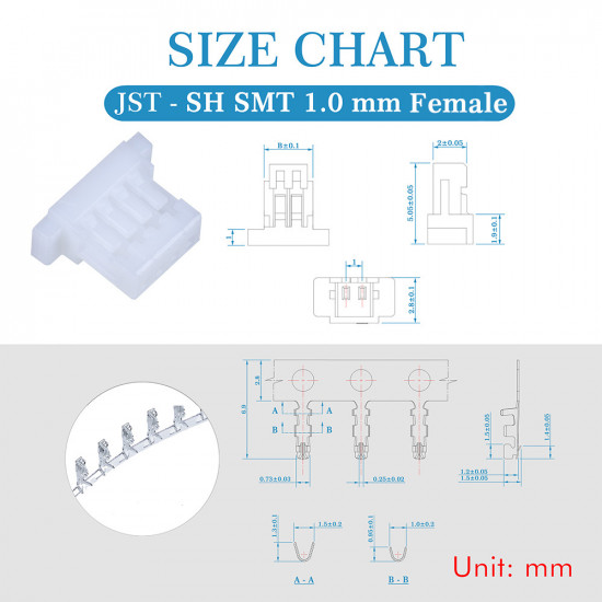 JST SH SMT 1.0mm Pitch 4 Pin JST Connector Kit JST SH SMT 1.0mm Pitch 4 Pin JST Connector Kit