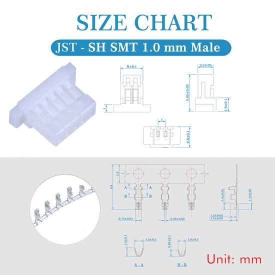 JST SH SMT 1.0mm Pitch 5 Pin JST Connector Kit