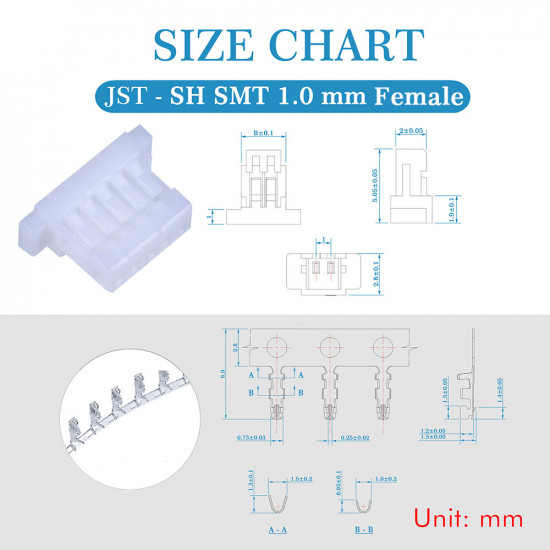 JST SH SMT 1.0mm Pitch 5 Pin JST Connector Kit JST SH SMT 1.0mm Pitch 5 Pin JST Connector Kit