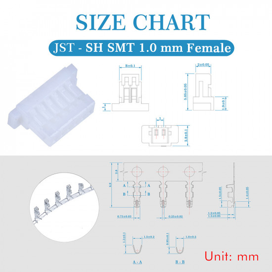JST SH SMT 1.0mm Pitch 6 Pin JST Connector Kit JST SH SMT 1.0mm Pitch 6 Pin JST Connector Kit