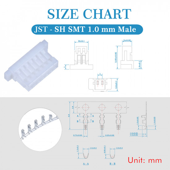 JST SH SMT 1.0mm Pitch 7 Pin JST Connector Kit JST SH SMT 1.0mm Pitch 7 Pin JST Connector Kit