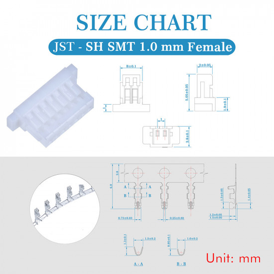 JST SH SMT 1.0mm Pitch 7 Pin JST Connector Kit