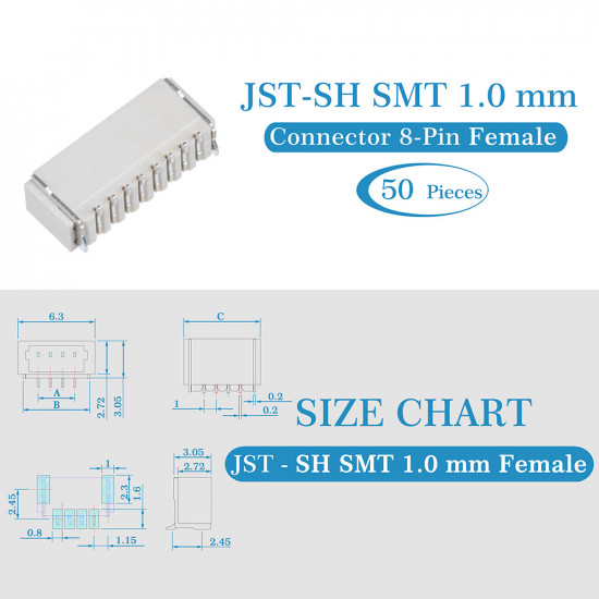 JST SH SMT 1.0mm Pitch 8 Pin JST Connector Kit JST SH SMT 1.0mm Pitch 8 Pin JST Connector Kit