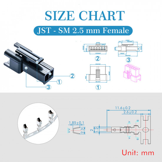 JST SM 2.5 mm 2-Pin Connector Kit