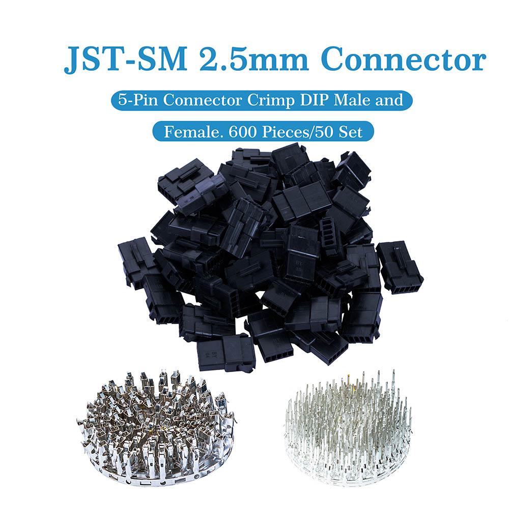 5 Pin Housing JST Adapter Cable Connector Socket Male and Female SM JST Connector Kit Crimp DIP Kit. 2.5mm Pitch Male and Female Pin Header JST SM CQRobot 600 Pieces 2.5mm Pitch JST 