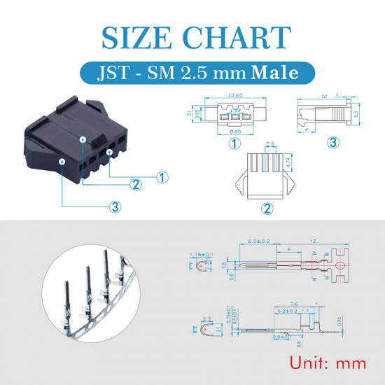 JST SM 2.5 mm 5-Pin Connector Kit