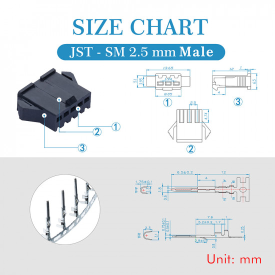 JST SM 2.5 mm 5-Pin Connector Kit JST SM 2.5 mm 5-Pin Connector Kit