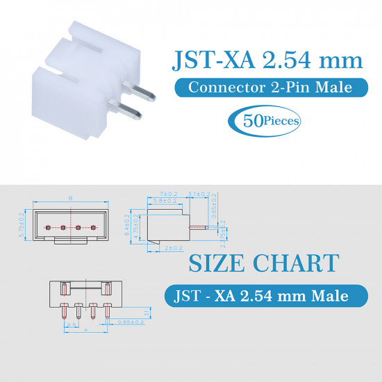 JST XA 2.54 mm 2-Pin Connector Kit