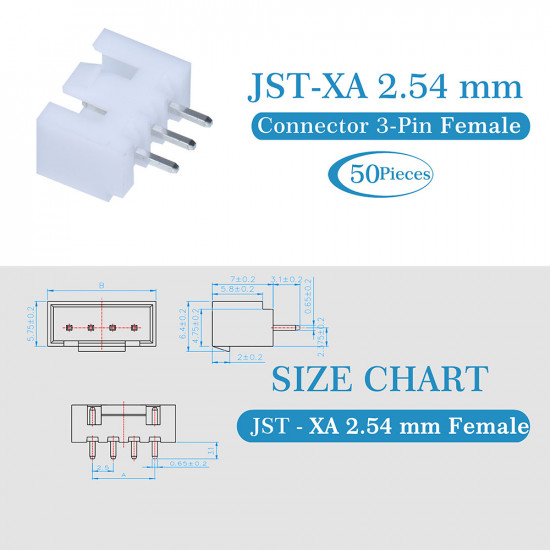 JST XA 2.54 mm 3-Pin Connector Kit
