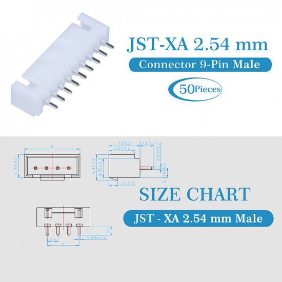JST XA 2.54 mm 9-Pin Connector Kit