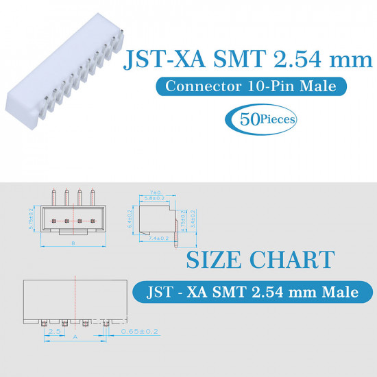 JST XA SMT 2.54 mm 10-Pin Connector Kit