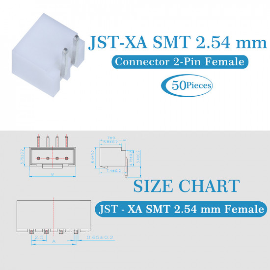 JST XA SMT 2.54 mm 2-Pin Connector Kit JST XA SMT 2.54 mm 2-Pin Connector Kit