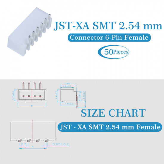 JST XA SMT 2.54 mm 6-Pin Connector Kit JST XA SMT 2.54 mm 6-Pin Connector Kit