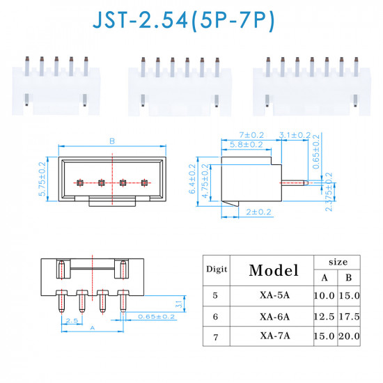 JST XA - 5 / 6 / 7 Pin Connector Kit