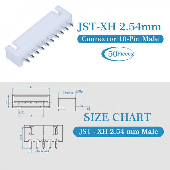 JST XH 2.54 mm 10-Pin Connector Kit