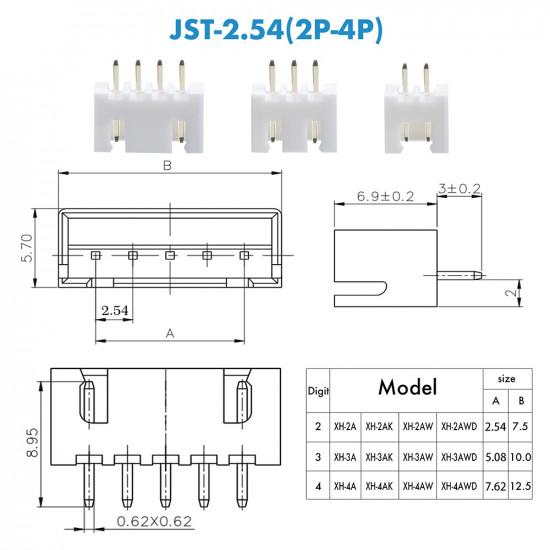 JST XH - 2 / 3 / 4 Pin Connector Kit