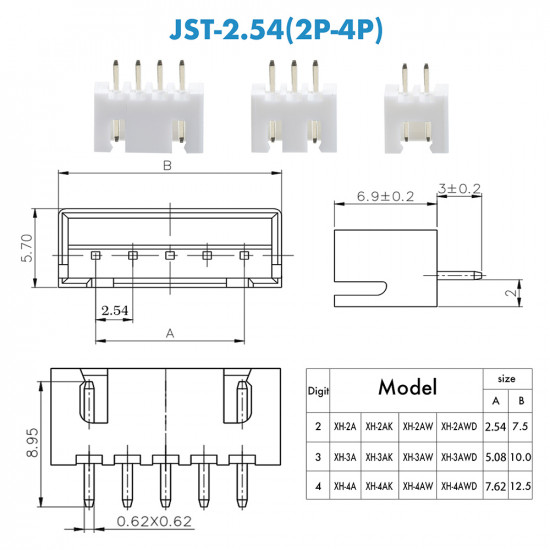 JST XH - 2 / 3 / 4 Pin Connector Kit JST XH - 2 / 3 / 4 Pin Connector Kit